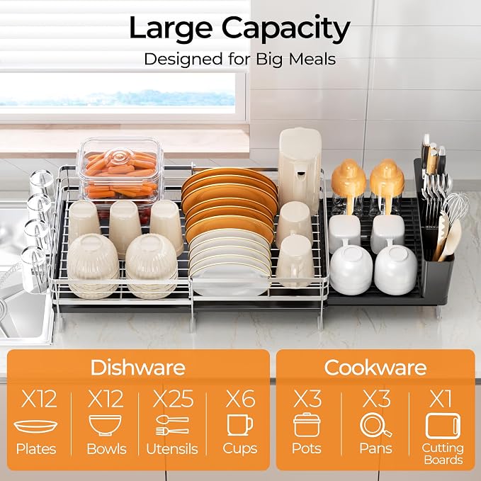 Delamu Stainless Steel Dish Drying Rack, Expandable Dish Drainer, Anti-Rust - Image 3