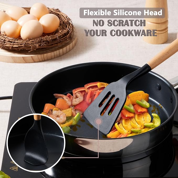 E-far Silicone Cooking Utensils Set, 10-Piece Black Kitchen Utensils Set - Image 4