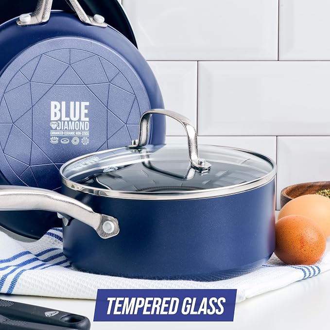 Blue Diamond 7” Universal Tempered Glass Lid, Frying Pan Skillet, Oven Safe to - Image 2