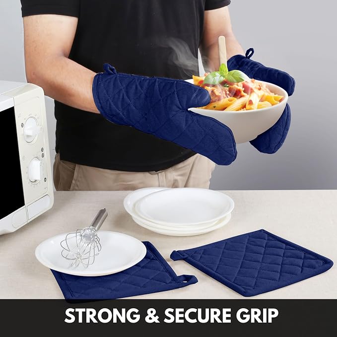 Oven Mitt & Pot Holder 100% Cotton Set of Heat Resistant Oven Gloves & Hot Pads - Image 4