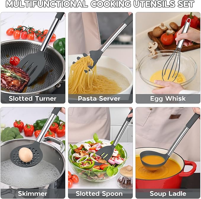 Onader Kitchen Cooking Utensils Set of 15, Silicone and Stainless Steel - Image 6