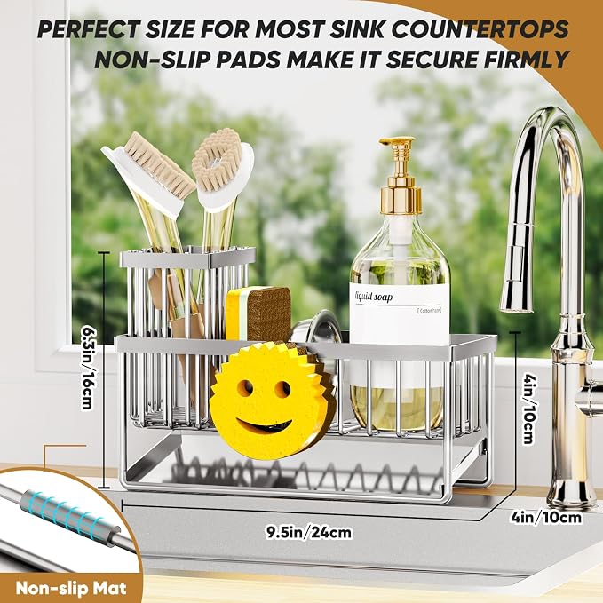 Sponge Holder for Kitchen Sink, Smiley Face Sink Caddy - Image 2