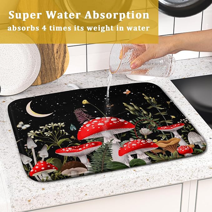 Red Mushroom Dish Drying Mat for Kitchen Counter Plant Leaves Drainer Mats Rack - Image 7