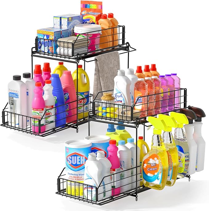 SUEH DESIGN Under Sink Organizers and Storage, 2 Tier Metal Under Sink Storage by SUEHDESIGN
