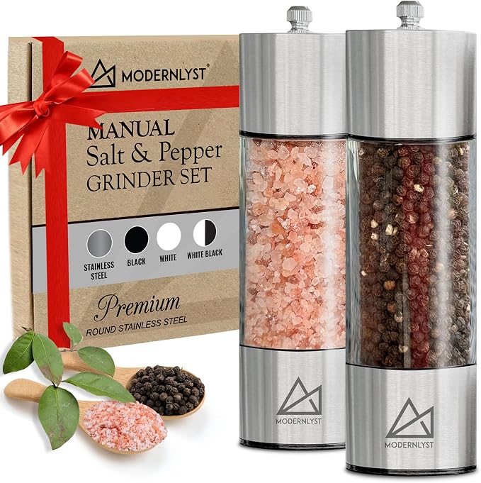 Salt and Pepper Grinder Set Manual 2 Pack | Large Round Salt and Pepper Shakers by Modernlyst