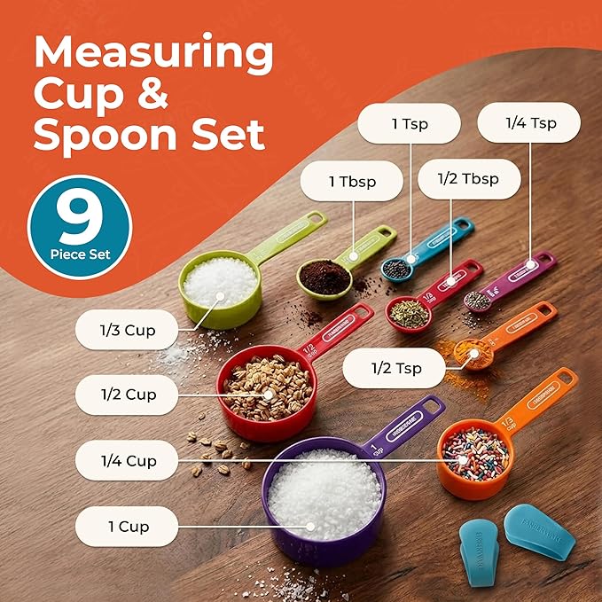 Farberware Kitchen Basics Measuring Cup & Spoon Set – 9-Piece Colorful Nesting - Image 3