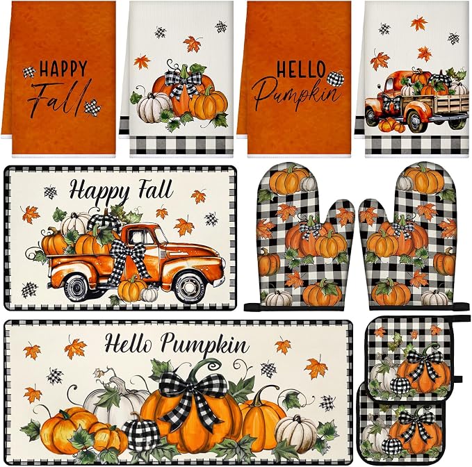 Fanfanwin 10 Pcs Thanksgiving Kitchen Decor Set Kitchen Towels Pot Holders Oven by Fanfanwin