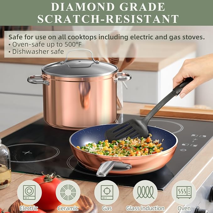 Nuwave 9pc Cookware Set Healthy Duralon Blue Ceramic Nonstick Coated, Diamond - Image 5