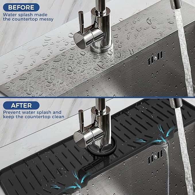 24" Splash Guard Plus Size Silicone Sink Faucet Drying Mat Handle Drip Catcher - Image 7