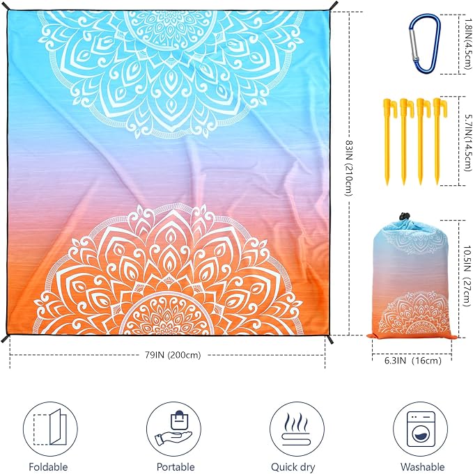 HIHOHO Beach Blanket Waterproof Sandproof Extra Large Beach Mat 79" X - Image 2