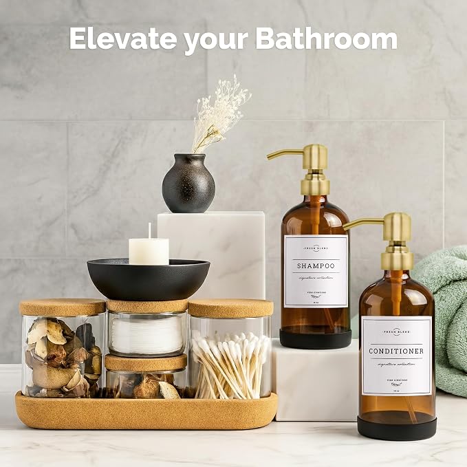 Vine Creations Amber Glass Soap Dispenser, 2 Pack Kitchen Soap Dispenser Set - Image 4