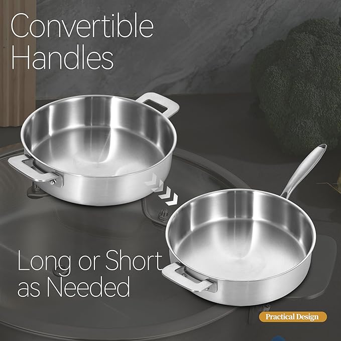 LOLYKITCH 8.5-10 Inch Tri-Ply Stainless Steel Frying Pans and 12 Inch Sauté Pan - Image 4