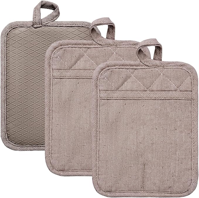 Pot Holders Yarn-Dyed Set of 3 Non Slip Silicone Kitchen Lines Heat Resistant - Image 7
