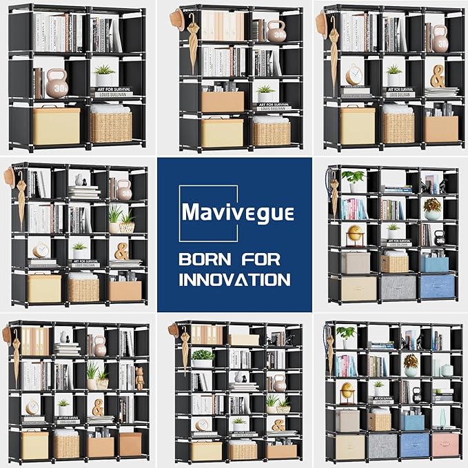 Mavivegue Bookshelf, 15 Cube Storage Organizer, Book Shelf Organizer, Tall - Image 6