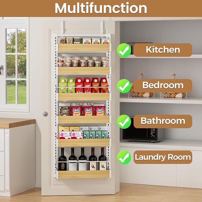 POKIPO 6 Tier Over The Door Pantry Organizer, 2-in-1 Door Hanging or Wall - Image 6