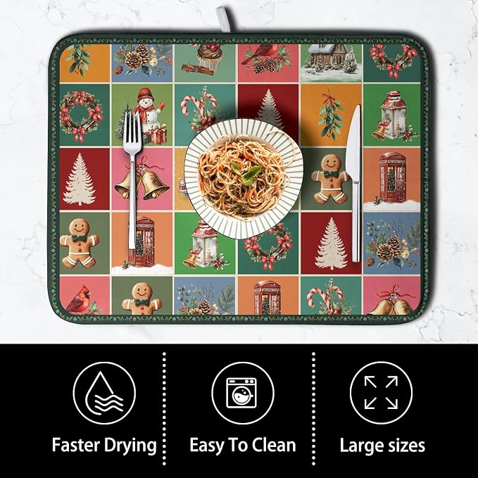 Christmas Dish Drying Mats for Kitchen Counter Cute Xmas Holiday Dish Drainer - Image 4