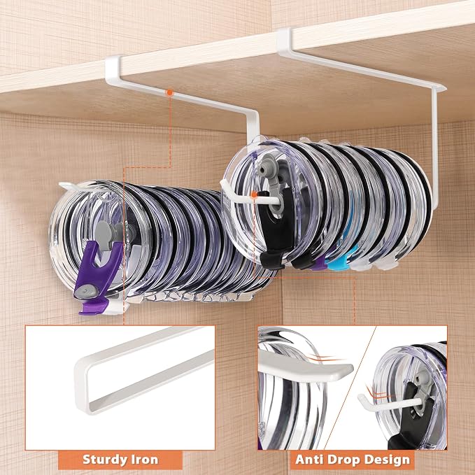 2 Pack Tumbler Lid Organizer, Horizontal Tumbler Lid Storage Hook Up to 20 Lids - Image 3