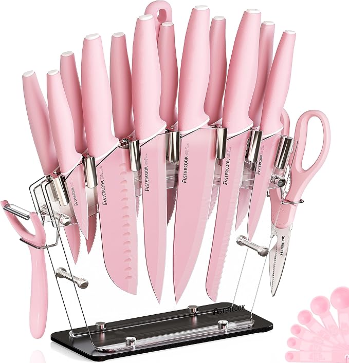 Astercook Knife Set with Block and Sharpener, 22 Piece Kitchen Knife Set by Astercook