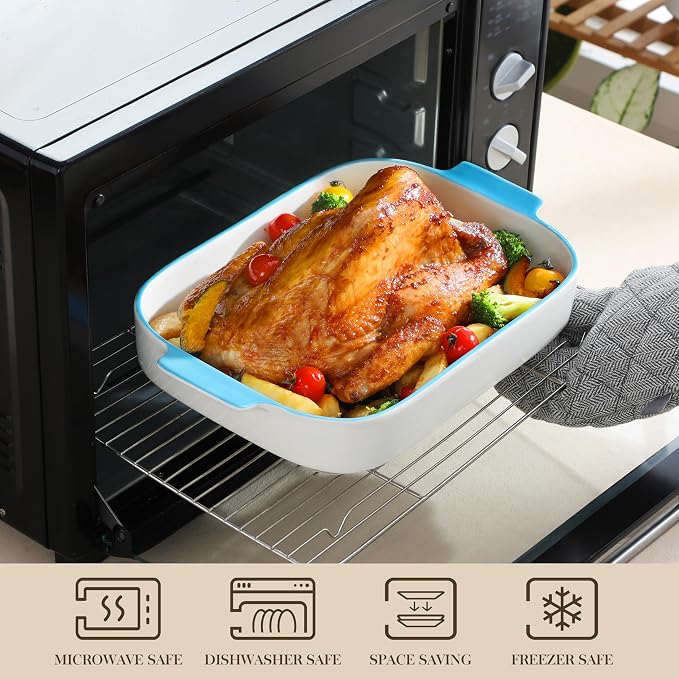 MALACASA Casserole Dishes for Oven, Ceramic Baking Dishes Set of 3, Rectangular - Image 4
