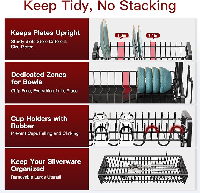 2 Tier Black Dish Drainer Drying Rack - Image 7