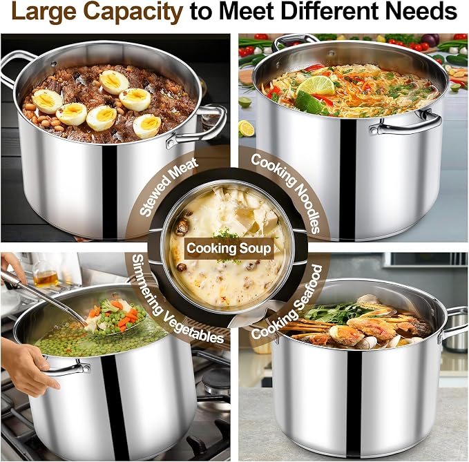 P&P CHEF 24 QT Stock Pot with Lid, Stainless Steel Large Cooking Pot, Soup - Image 4