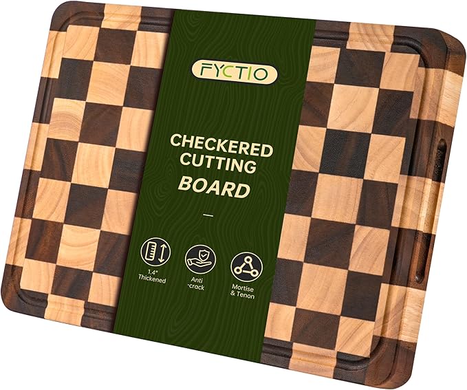Checkered Cutting Boards for Kitchen, Acacia Wooden Chopping Board by FyctioHome