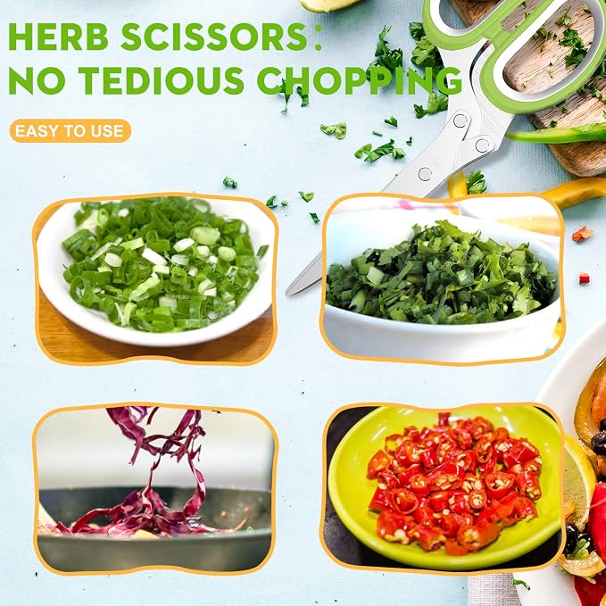 Herb Scissors with 5 Blades and Cover, Kitchen Herb Cutter with Cleaning Comb - Image 6