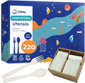 CORAL Ivory White 100% Compostable Spoons & Forks Set by CORAL