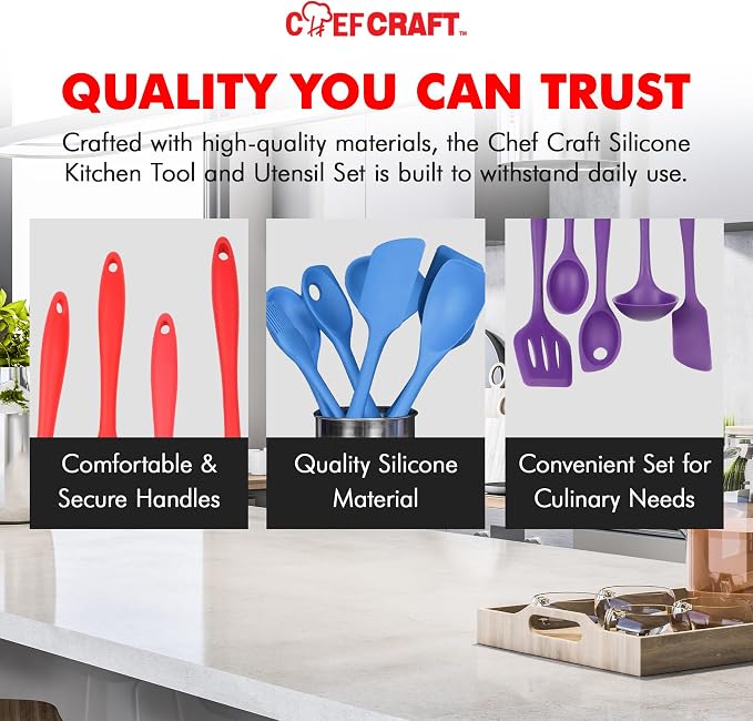 Chef Craft 5 Piece Multicolored Premium Silicone Kitchen Tool Set - Image 6