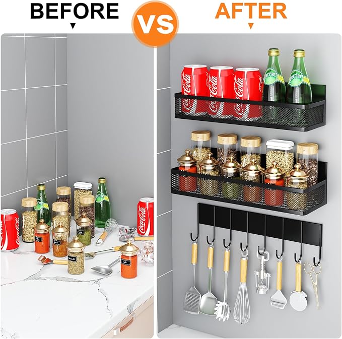 Aufworld Magnetic Spice Rack for Refrigerator, 3 Pack Magnetic Shelf, Moveable - Image 4