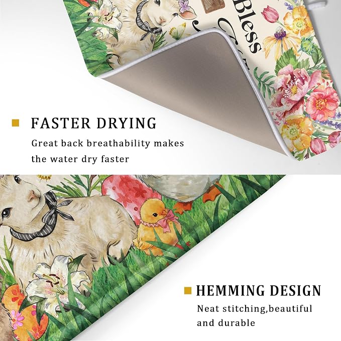 Easter Farmhouse Dish Drying Mat Funny Animal Microfiber Dish Pad - Image 3