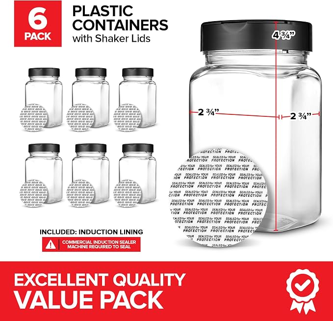 6 Pack 14 oz Plastic Spice Jars, Empty Seasoning Containers - Image 2