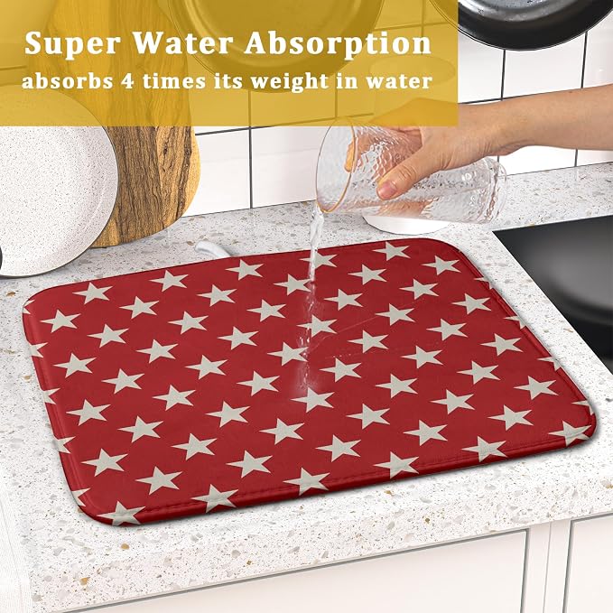 Patriotic July of 4th Red Star Dish Drying Mat - Image 7