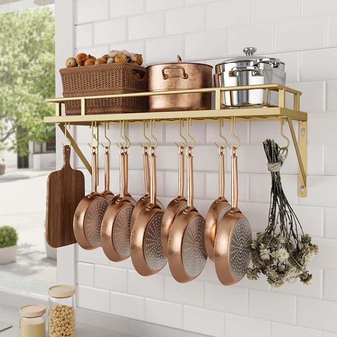 KES 30-Inch Gold Pot Rack, Wall Mounted Hanging Pot and Pan Organizer by KES