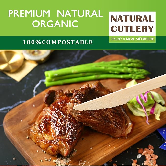 Disposable Wooden Forks -Pack of 100, 6.5" Length-Biodegradable, Natural Wooden - Image 2