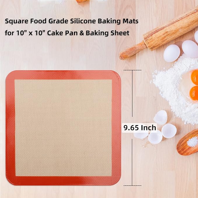 Square Silicone Baking Mats for 10 Inch Cake Pan, 9.65"Square Food Grade - Image 2