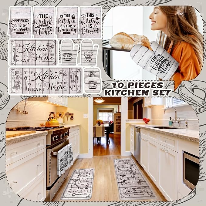 Fourluoo 10 Pcs Farmhouse Kitchen Decor and Accessories Set 4 Kitchen Towels 2 - Image 2