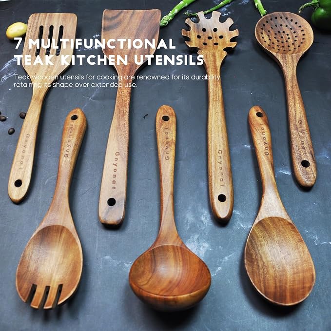 Wooden Spoons for Cooking, Wooden Utensils for Cooking 7 Pcs Wooden Cooking - Image 3
