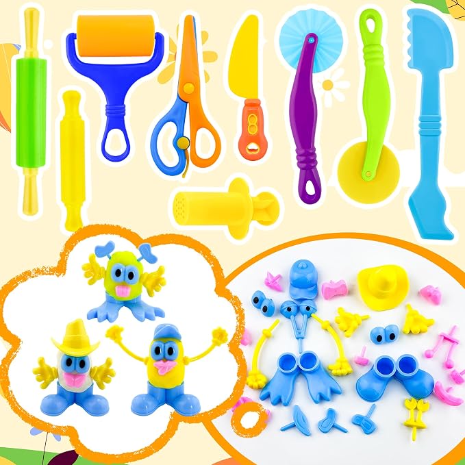 Dough Play Tools for Kids, Rolling Pins, Safety Scissors, Plastic Knife - Image 4