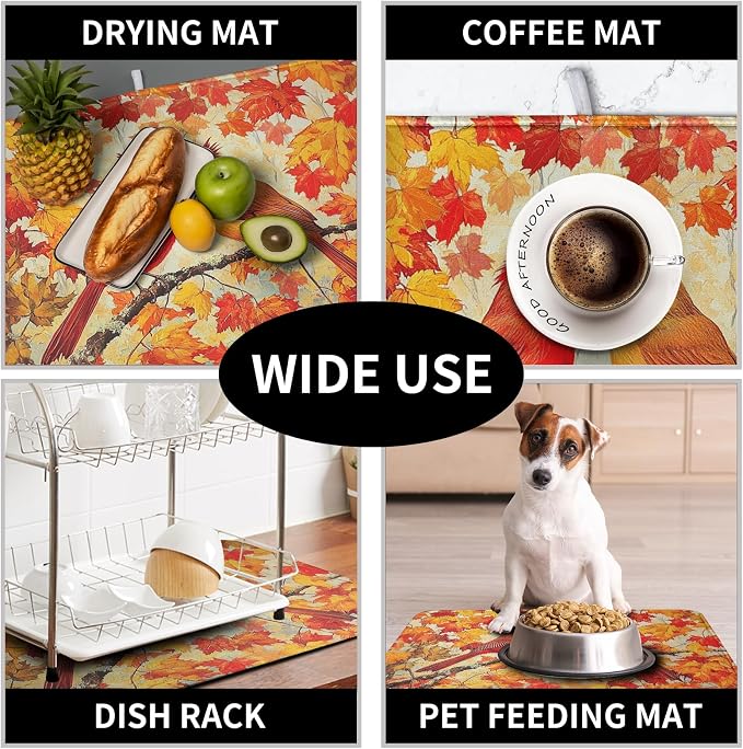 Fall Dish Drying Mats for Kitchen Counter Maple Leaf Cardinal Birds Dish - Image 7