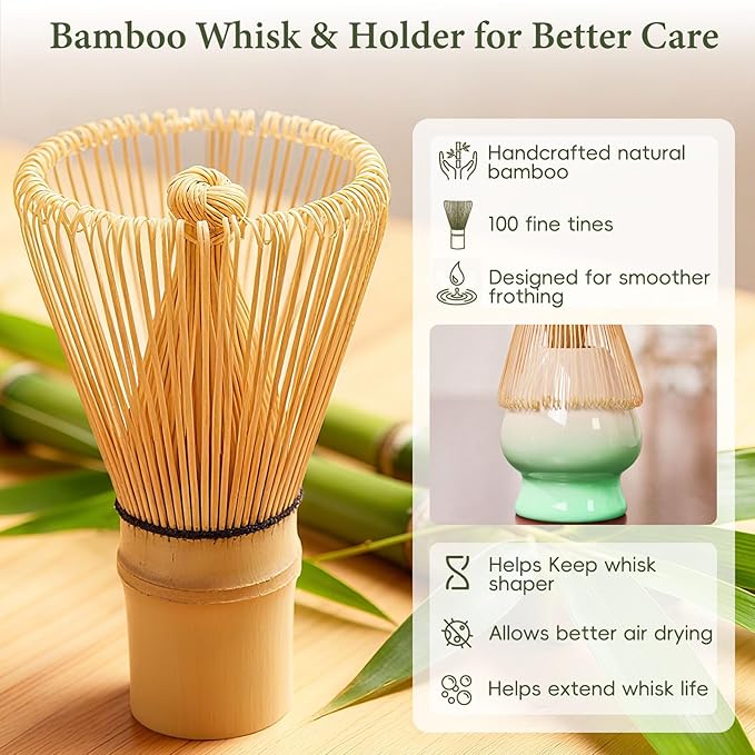 Matcha Whisk Set, Ceramic Matcha Set Includes Bowl & Holder, Bamboo Whisk - Image 5