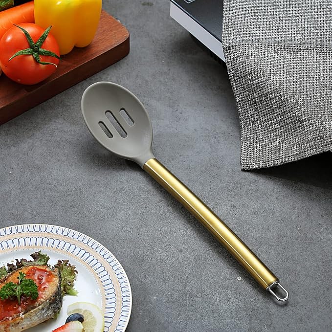 Berglander Non-stick Silicone Slotted Spoon, Titanium Gold Plated Handle - Image 2