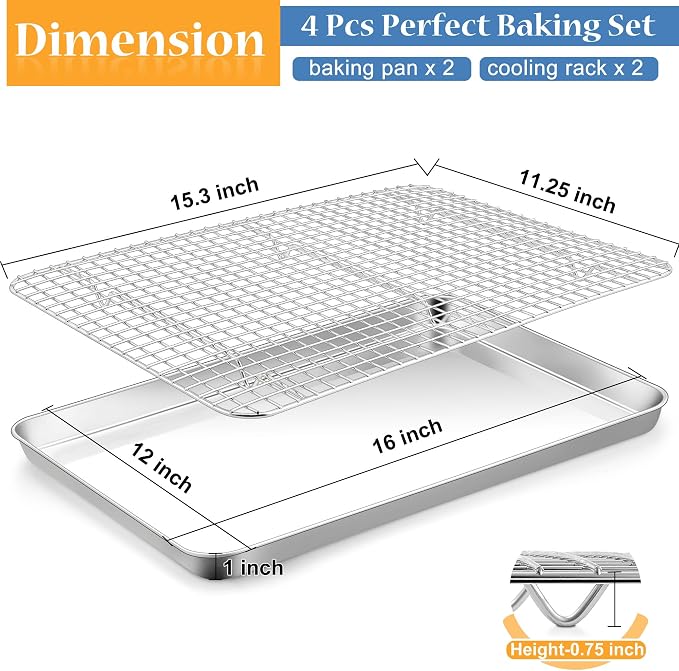 TeamFar Cookies Sheet with Rack, Non-Toxic & Heavy Duty, Dishwasher Safe - Image 2