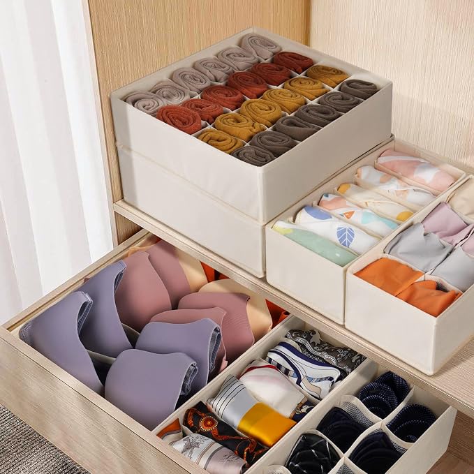 Criusia 6 Pack Sock Underwear Drawer Organizer Dividers, 58 Cell Foldable - Image 6