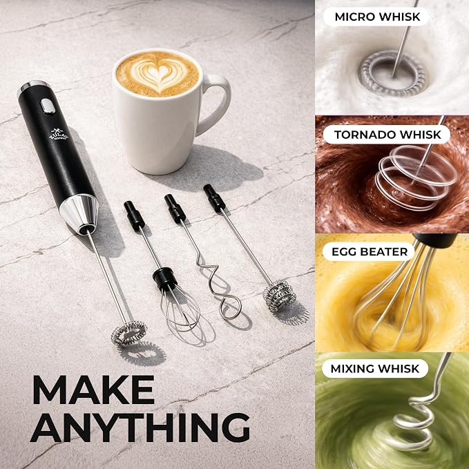 Zulay Kitchen Metal Rechargeable Milk Frother, 3 Whisk Attachments Handheld - Image 8