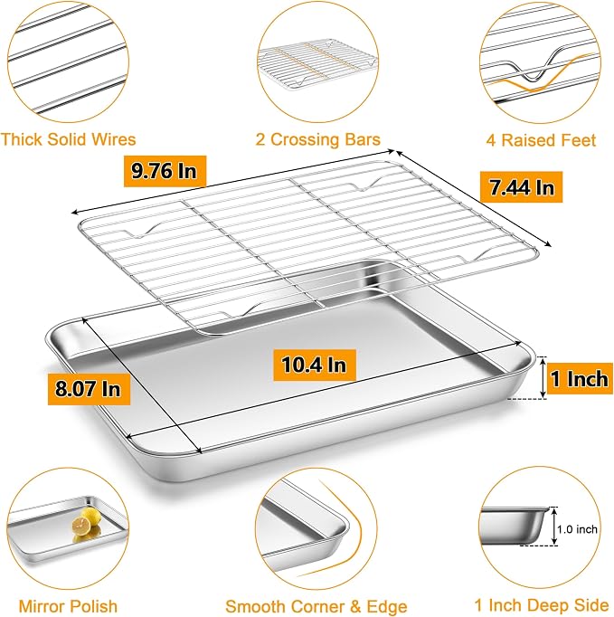 Homikit Baking Sheet with Wire Rack, 10.5 x 8 Inches Stainless Steel Small - Image 2