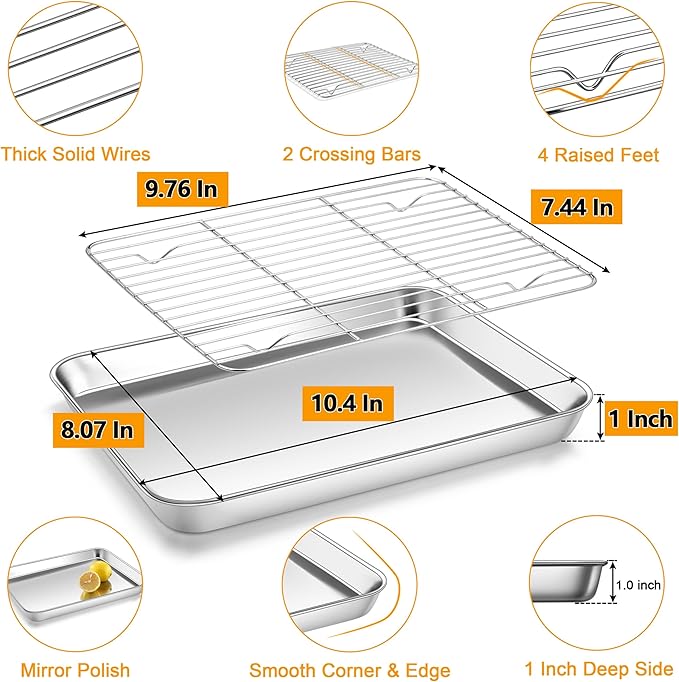 Homikit Baking Sheet with Rack Set, 10.5x8 Inches Stainless Steel Small Cookie - Image 2