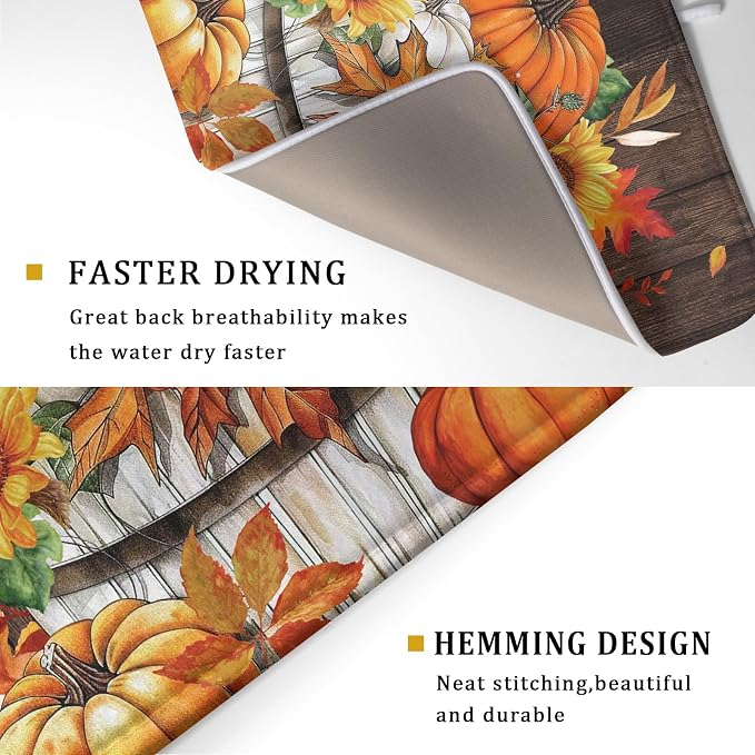 Fall Pumpkin Dish Drying Mat for Kitchen Counter Decor 18x24 Inch Halloween - Image 3