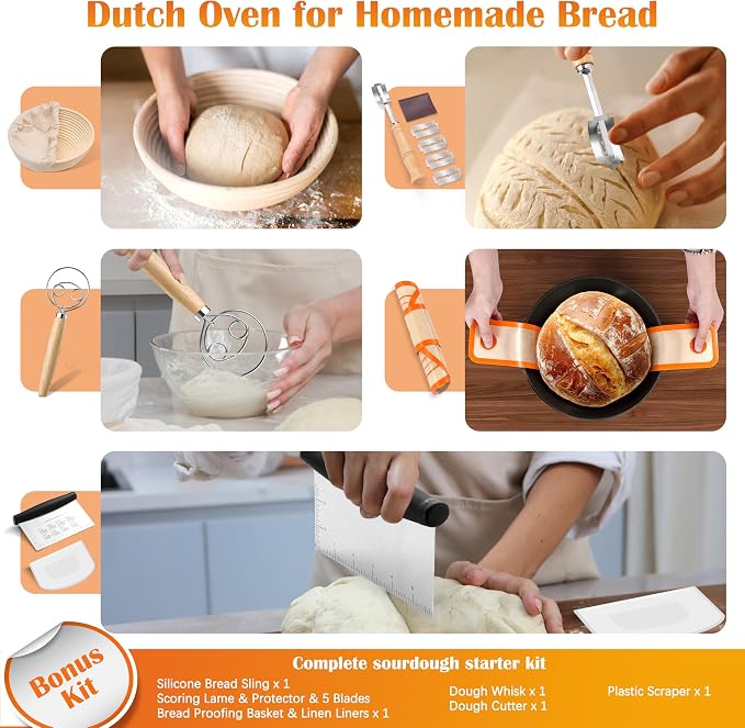 E-far 5QT Dutch Oven for Bread Baking, 2-IN-1 Cast Iron Pot - Image 3
