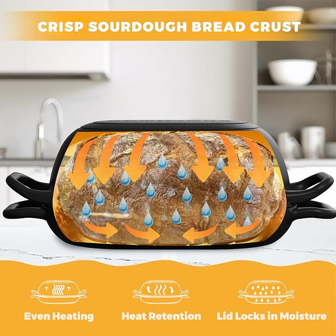 Oval Dutch Oven for Bread Baking 12 x 8 Inch, Pre-Seasoned Cast Iron Bread Oven - Image 7